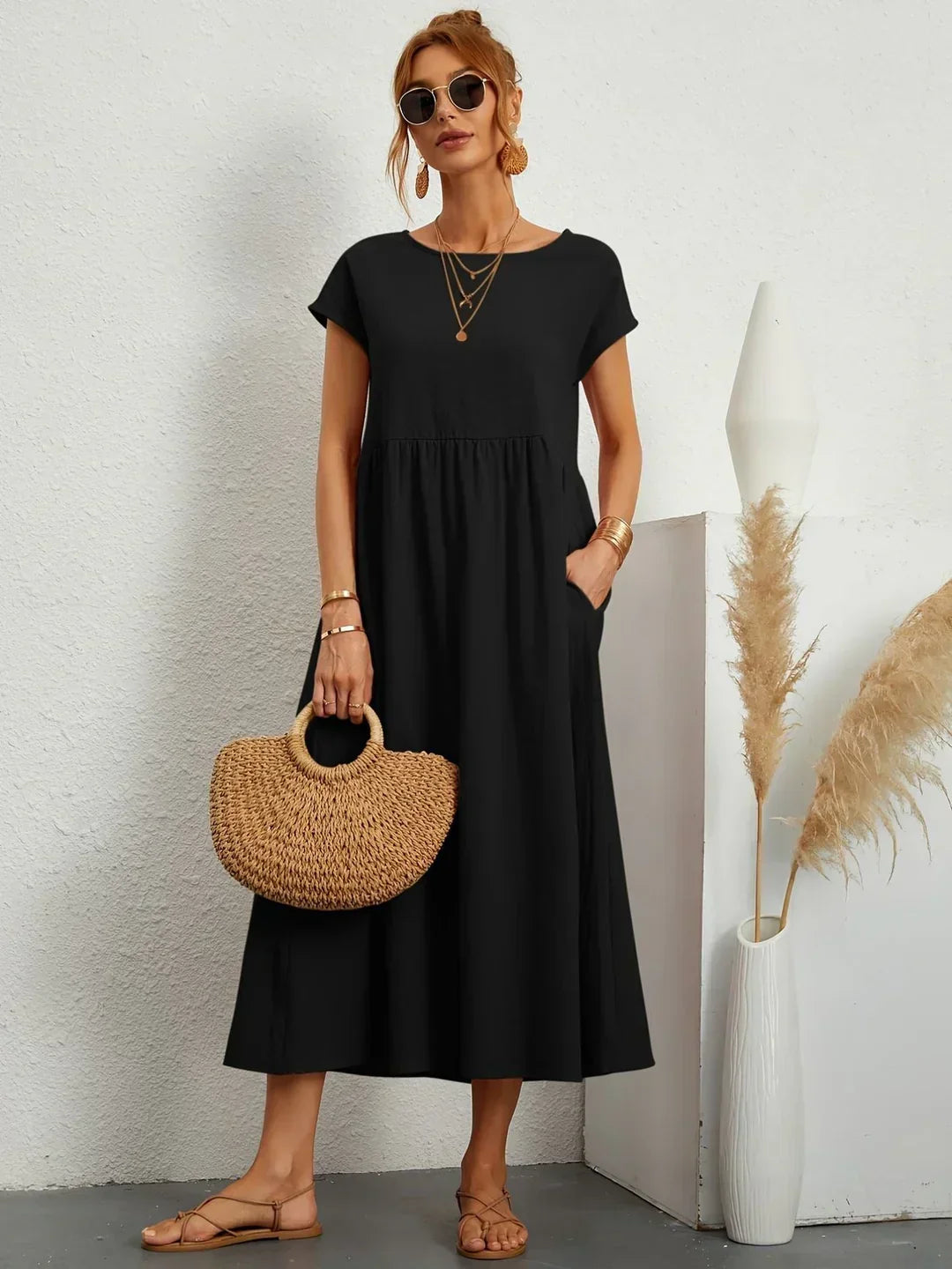 Gabriela™ Vestido Midi Fluido Cubre Abdomen
