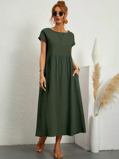 Gabriela™ Vestido Midi Fluido Cubre Abdomen