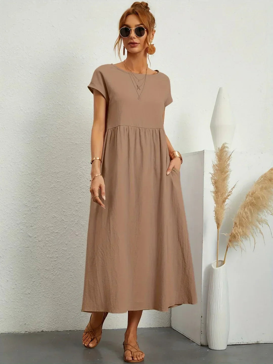 Gabriela™ Vestido Midi Fluido Cubre Abdomen