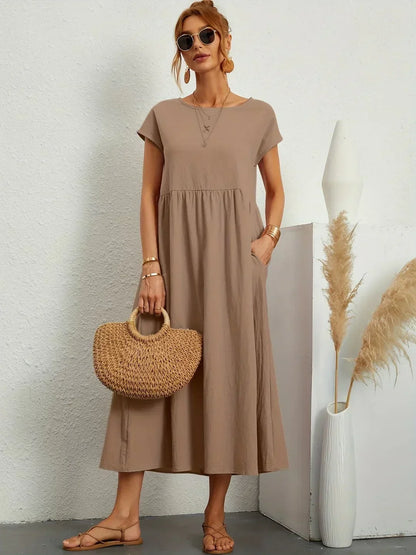 Gabriela™ Vestido Midi Fluido Cubre Abdomen