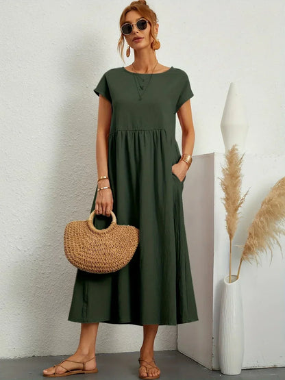 Gabriela™ Vestido Midi Fluido Cubre Abdomen