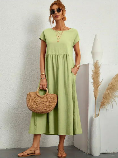 Gabriela™ Vestido Midi Fluido Cubre Abdomen