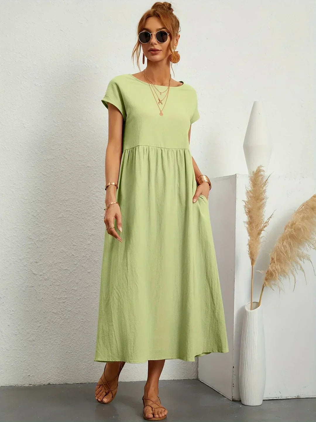 Gabriela™ Vestido Midi Fluido Cubre Abdomen
