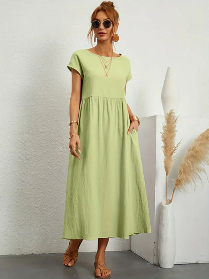 Gabriela™ Vestido Midi Fluido Cubre Abdomen