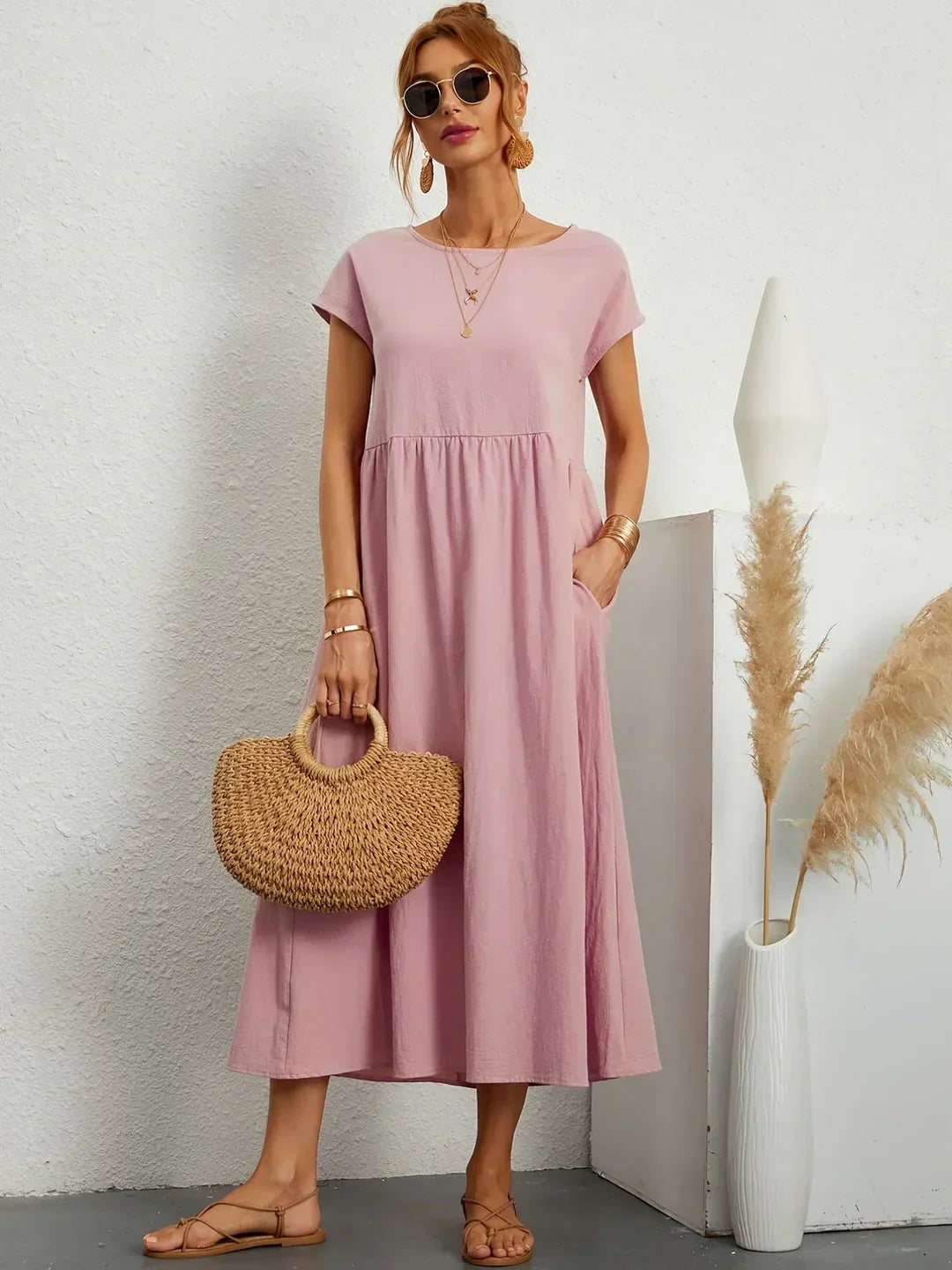 Gabriela™ Vestido Midi Fluido Cubre Abdomen