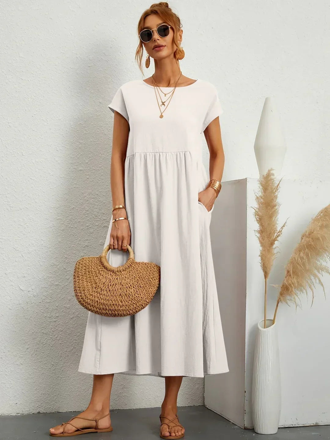 Gabriela™ Vestido Midi Fluido Cubre Abdomen
