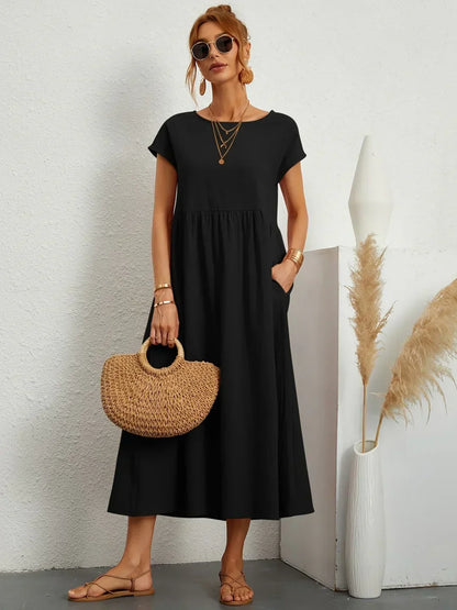 Gabriela™ Vestido Midi Fluido Cubre Abdomen