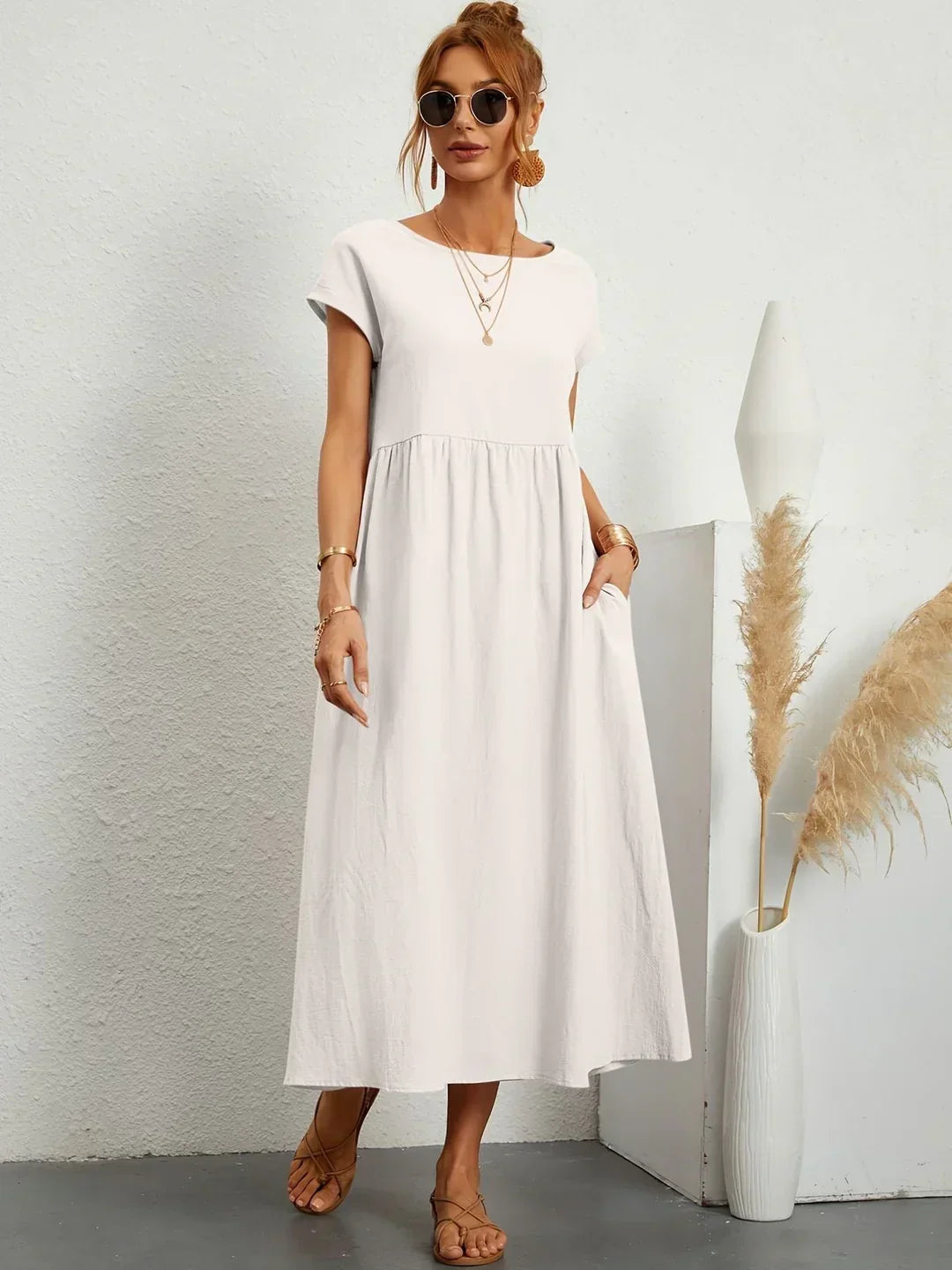 Gabriela™ Vestido Midi Fluido Cubre Abdomen