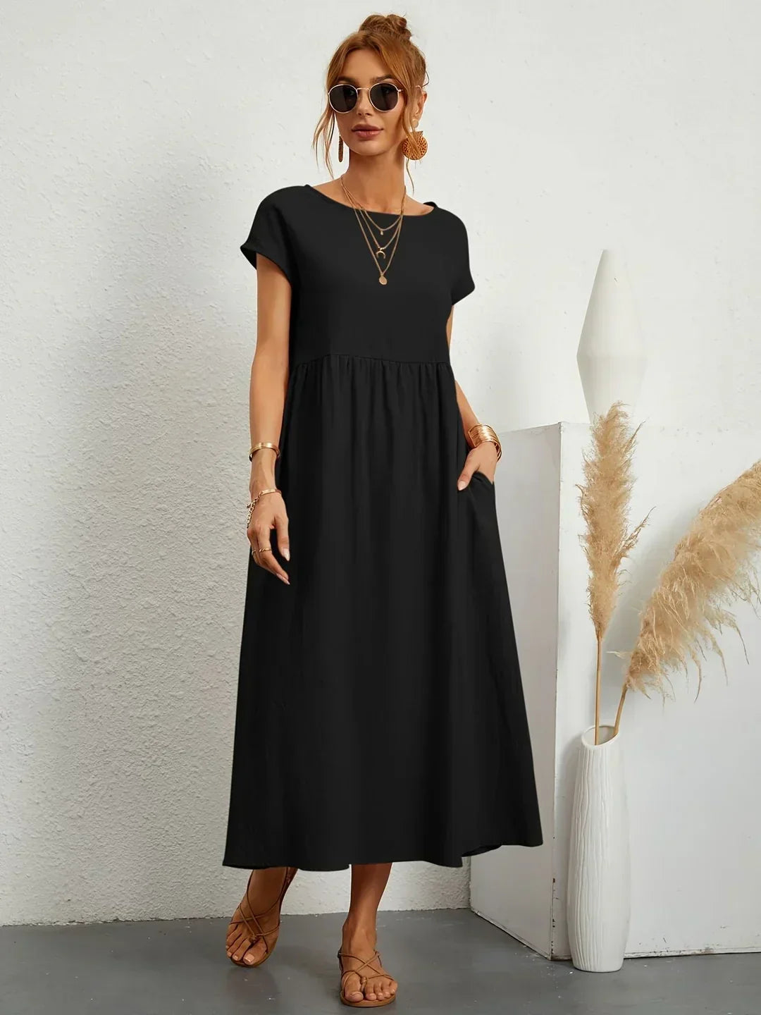 Gabriela™ Vestido Midi Fluido Cubre Abdomen